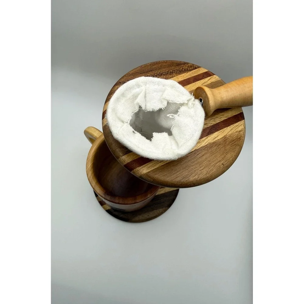 Costa Rica Handcrafted Wooden Sloth Coffee Maker Chorreador Stand and Mug Set